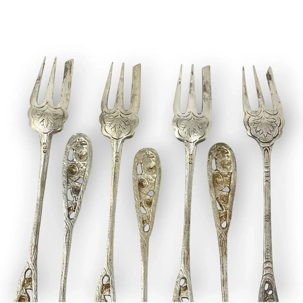 Silver 800 835 Dessert Pastry Mini Forks Fork Lot of 12 Floral Ornate Rose 5.5”